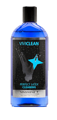 Viviclean - Waschlotion und Reinigung für Latexkleidung. Eine blaue Flasche mit Viviclean Inhalt. Latex Reinigung schonend, intensiv, geruchsneutralisierend.