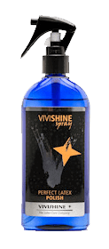Vivishine Spray - eine blaue Sprühflasche für das polieren von Latexkleidung